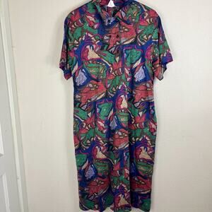 Vilona Vintage 60s 70s Abstract Midi Dress 48 US L Large Abstract Maximalist